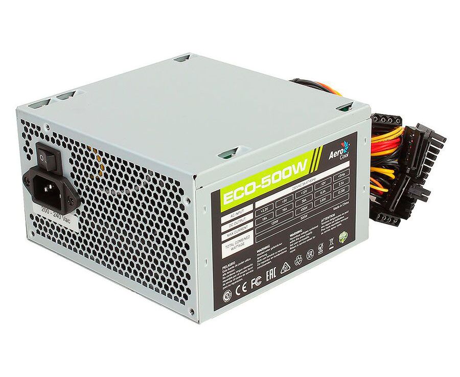 Блок питания Aerocool ECO-500 W ATX v2.3 Haswell, fan 12cm, 400mm cable, power cord, 20+4 P, 12 V 4 P, 1x PCI-E 6 P, 3x SATA, 2x PATA, 1x FDD