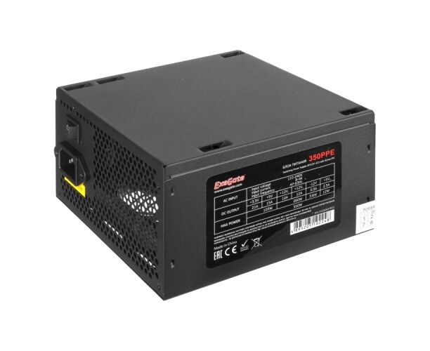 Блок питания Exegate EX260637 RUS 350 PPE 350 W, ATX, black, APFC, 12cm, 24p+4p, PCI-E, 5x SATA, 3x IDE, FDD