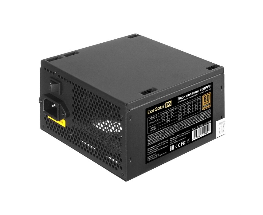 Блок питания Exe Gate 400 PPH EX292159 RUS 400 W ATX, APFC, КПД 88 (80 Plus Bronze), 12cm fan, 20+4pin, 4+4pin, 2x PCI-E, 5x SATA, 3x IDE, black