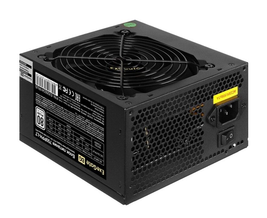 Блок питания Exegate 750 PPH-LT EX292341 RUS 750 W 80 Plus (ATX, APFC, КПД 82проц. (80 Plus), 12cm fan, 24pin, 2x(4+4)pin, 4x PCI-E, 8x SATA)