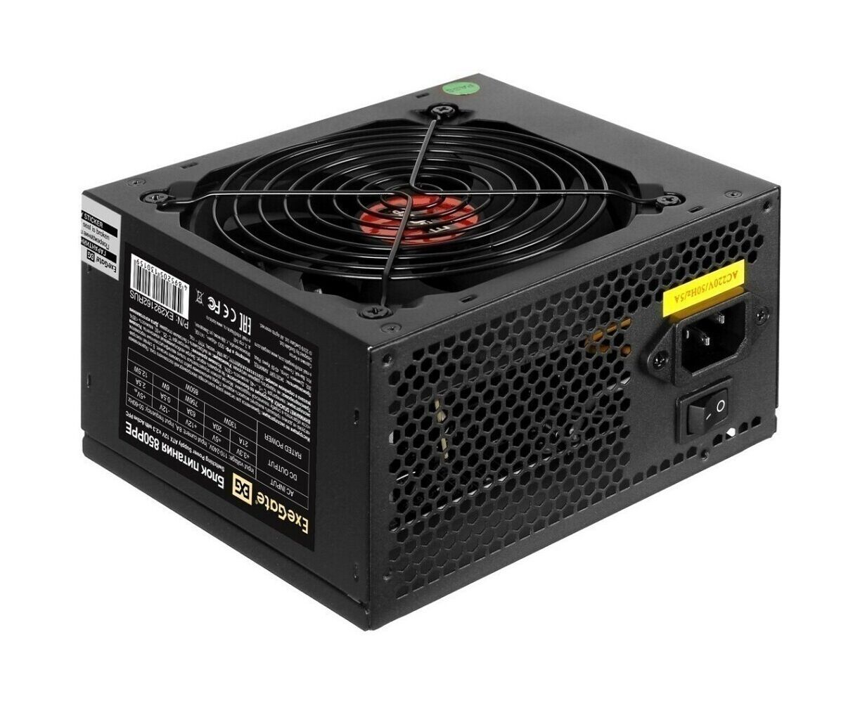 Блок питания Exe Gate 850 PPE EX292162 RUS-PC 850 W (ATX, APFC, PC, КПД 80 (80 Plus), 12cm fan, 24pin, 2x(4+4)pin, PC Ie, 6x SATA, 3x IDE, black)
