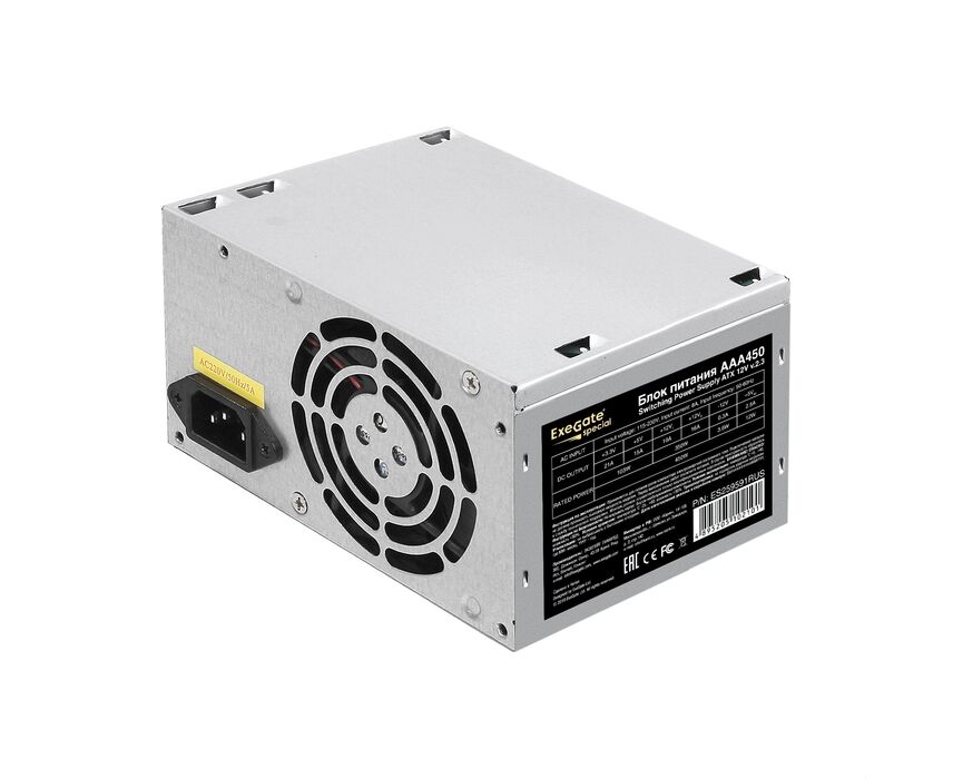 Блок питания Exe Gate AAA450 ES259591 RUS-PC 450 W (ATX, PC, 8cm fan, 24pin, 4pin, 2x SATA, IDE, кабель 220 V в комплекте)