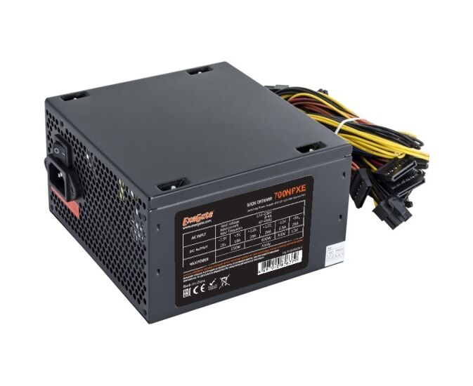 Блок питания Exe Gate EX220360 RUS 700 W 700 NPXE (ATX, PPFC, 12cm fan, 24pin, (4+4)pin, PC Ie, 4x SATA, 3x IDE, FDD, black)