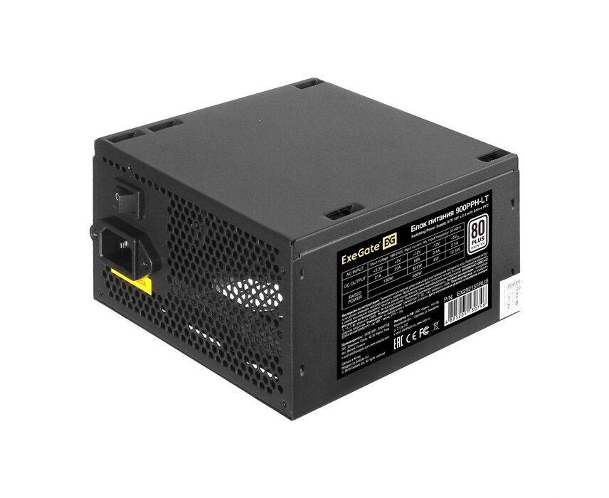 Блок питания Exe Gate 900 PPH-LT-OEM EX292155 RUS-OEM-S 900 W (ATX, APFC, SC, КПД 82 (80 Plus), 12cm fan, 24pin, (4+4)pin, PC Ie, 5x SATA)