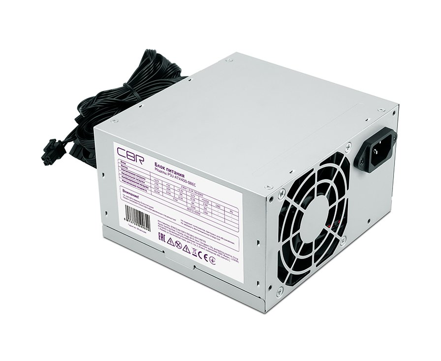 Блок питания CBR (PSU-ATX400-08 EC) ATX 400 W, 8cm fan, 20+4pin/1 4pin/1 IDE/2 SATA, кабель питания 1.2м