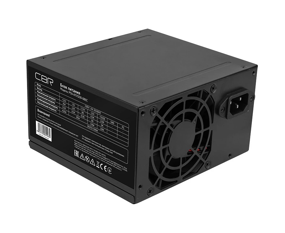 Блок питания CBR PSU-ATX500-08 EC ATX 500 W, 8cm fan, 20+4pin/1*4pin/1*IDE/2*SATA, кабель питания 1.2м, черный OEM