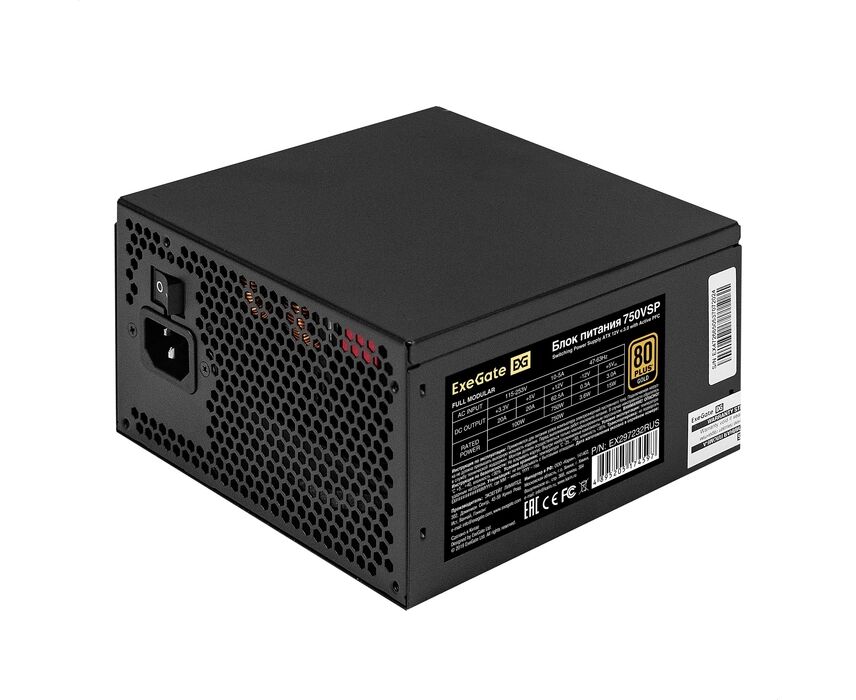 Блок питания Exegate 750 VSP FC EX297232 RUS 750 W 80 Plus Gold (ATX3.0, APFC, КПД 90проц., 120mm fan, 24pin, 2x(4+4)pin)