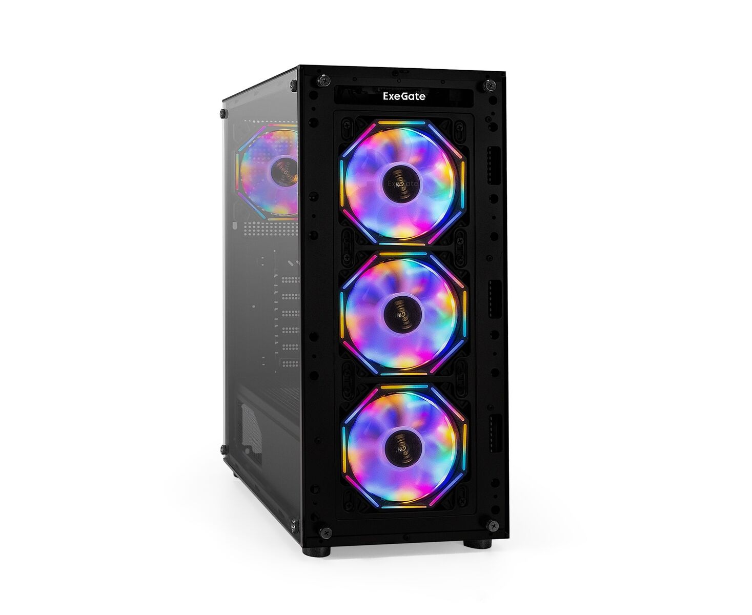 Корпус Exe Gate i3 Base EX294967 RUS Miditower (ATX, без БП, с окном, 1*USB+1*USB3.0, аудио, 4 вент. 12см с RGB подсветкой)
