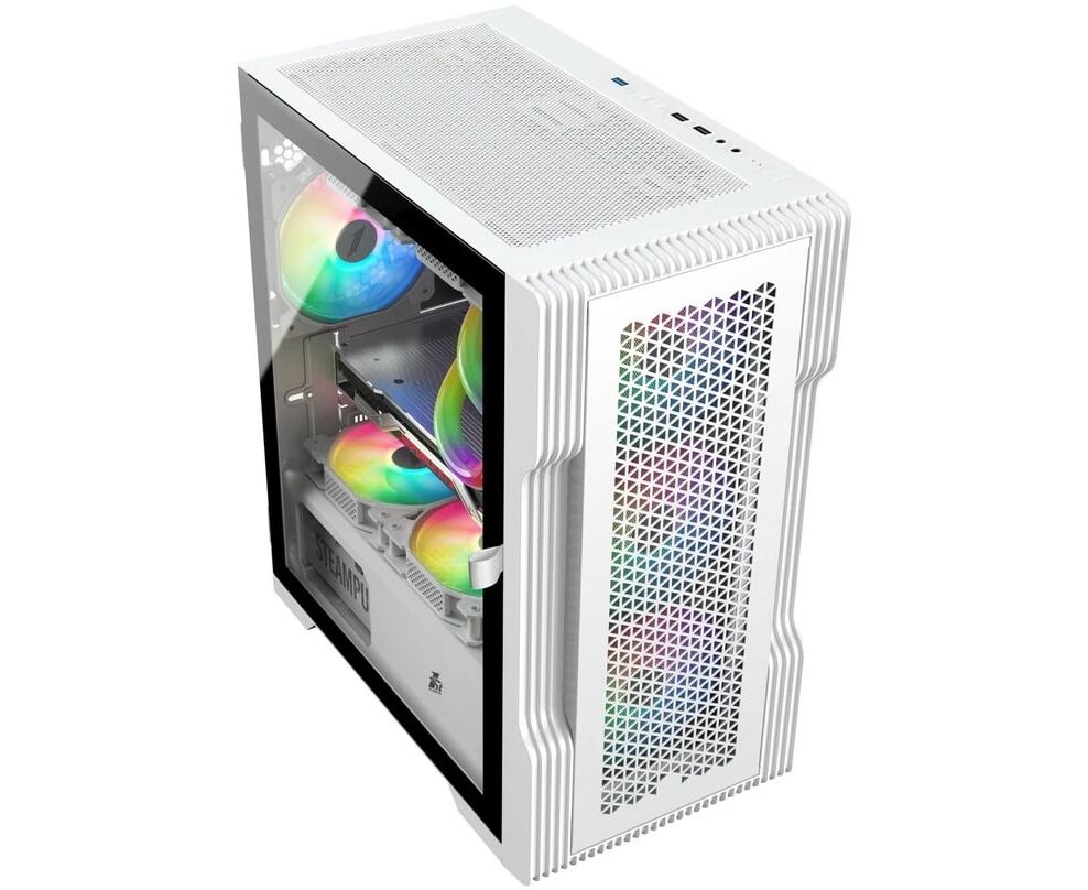 Корпус 1 STPLAYER Trilobite T3 T3-WH-4 F1-W White m ATX TG 4x 120mm LED fans inc