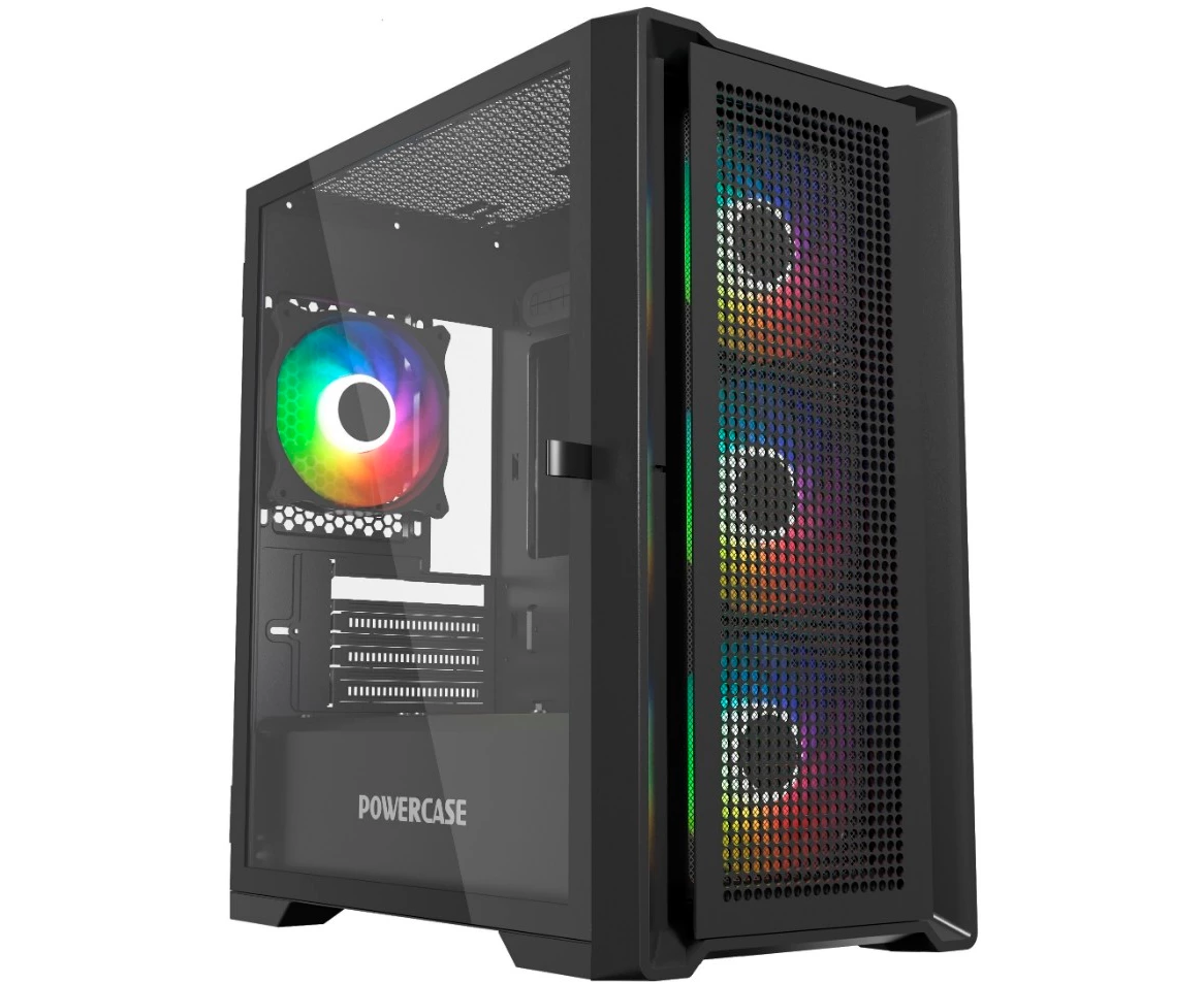 Корпус Powercase Alisio Micro X4 B V2 (CAMCXB-A4), Tempered Glass, 4х 120mm ARGB fans, ARGB HUB, чёрный, m ATX