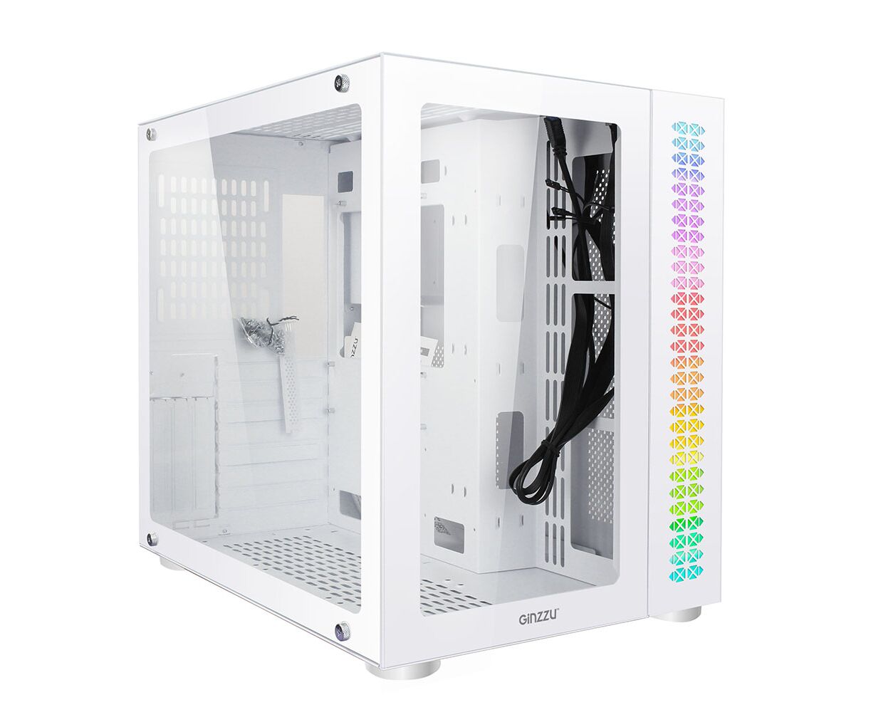 Корпус Ginzzu V560 RGB подсветка, закаленное стекло 1*USB 3.0,1*USB 2.0, AU Белый ATX