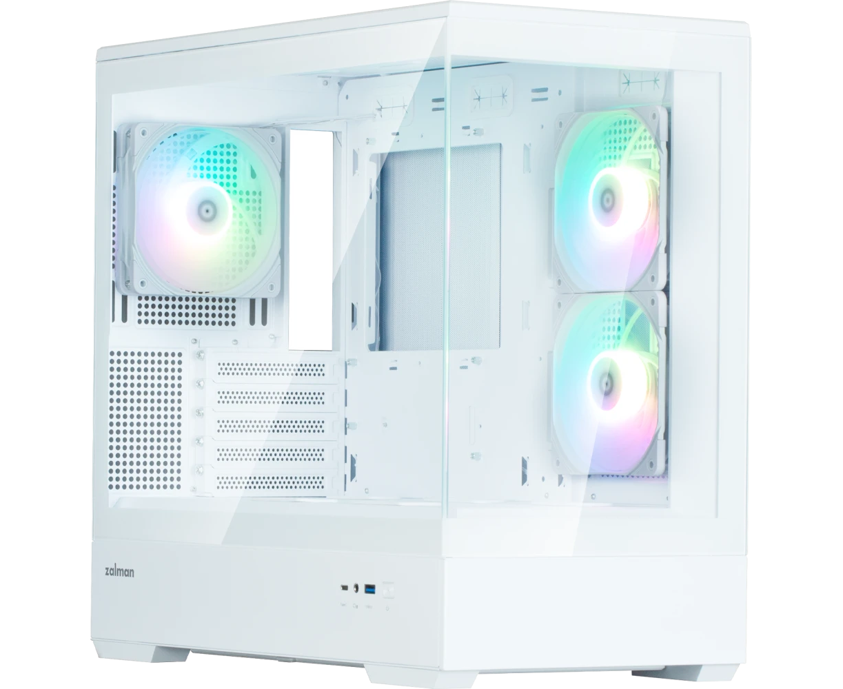 Корпус ZALMAN P30 V2, MATX, White, Window, 2x3.5", 3x2.5", 1x USB Type-C, 1x USB3.0, Side 2x120mm ARGB, Rear 1x120mm ARGB, VGA support