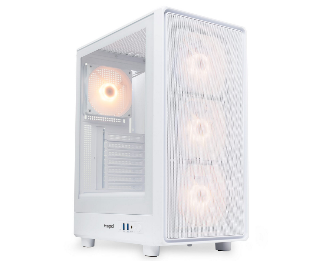 Корпус HSPD M510 (M510-TGWH-ARGB), без БП, Mesh Mid Tower, White, TG, 0.5 SPCC, 4x120mm ARGB ATX, m ITX 180/280/160mm 1x2.5", 7x PCI 2x USB-A 3.0