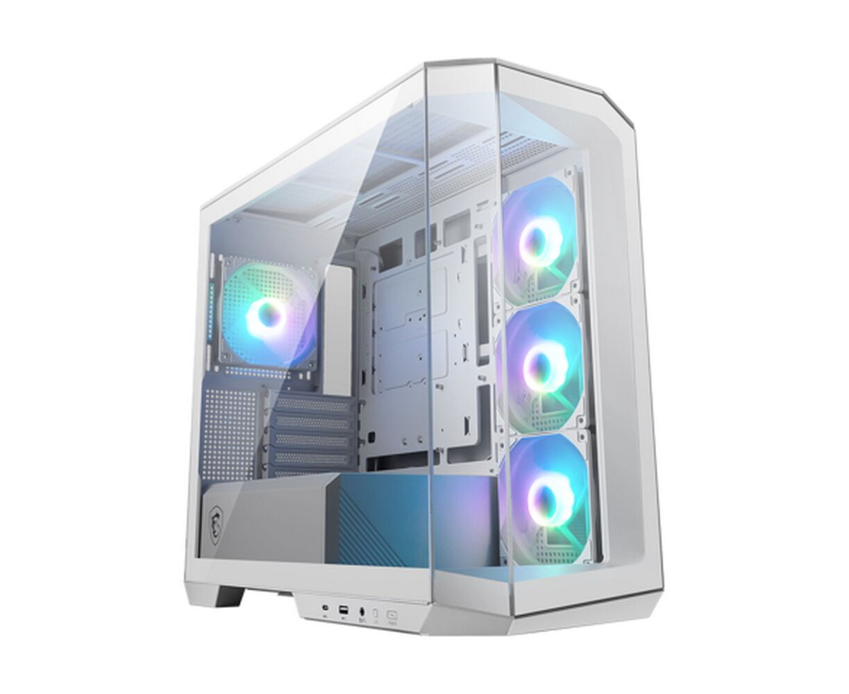 Корпус MSI MAG Pano M100 R PZ White (306-7 G24 W21-809), Micro-ATX, 1x USB 3.2 Gen 1, 1x USB 3.2 Gen2 Type-C, 4x120mm ARGB Fan, ARGB+PWM, TG