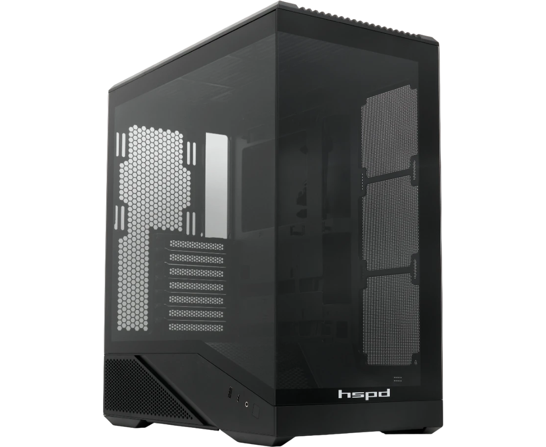 Корпус HSPD F711 (F711-TGBK) без БП, Panoramic Full Tower, Black, TG, 0.7 SPCC, no fans ATX, m ITX 190/420/280mm 2x2.5", 7x PCI 1x USB-A