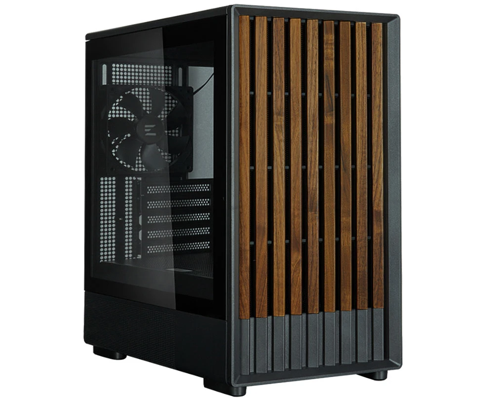 Корпус ZALMAN P10 Namu, MATX, Black, Window, Front Cover Walnut, 2x3.5", 3x2.5", 1x USB Type-C, 1x USB3.0, Front 2x120mm, Rear 1x120mm ARGB
