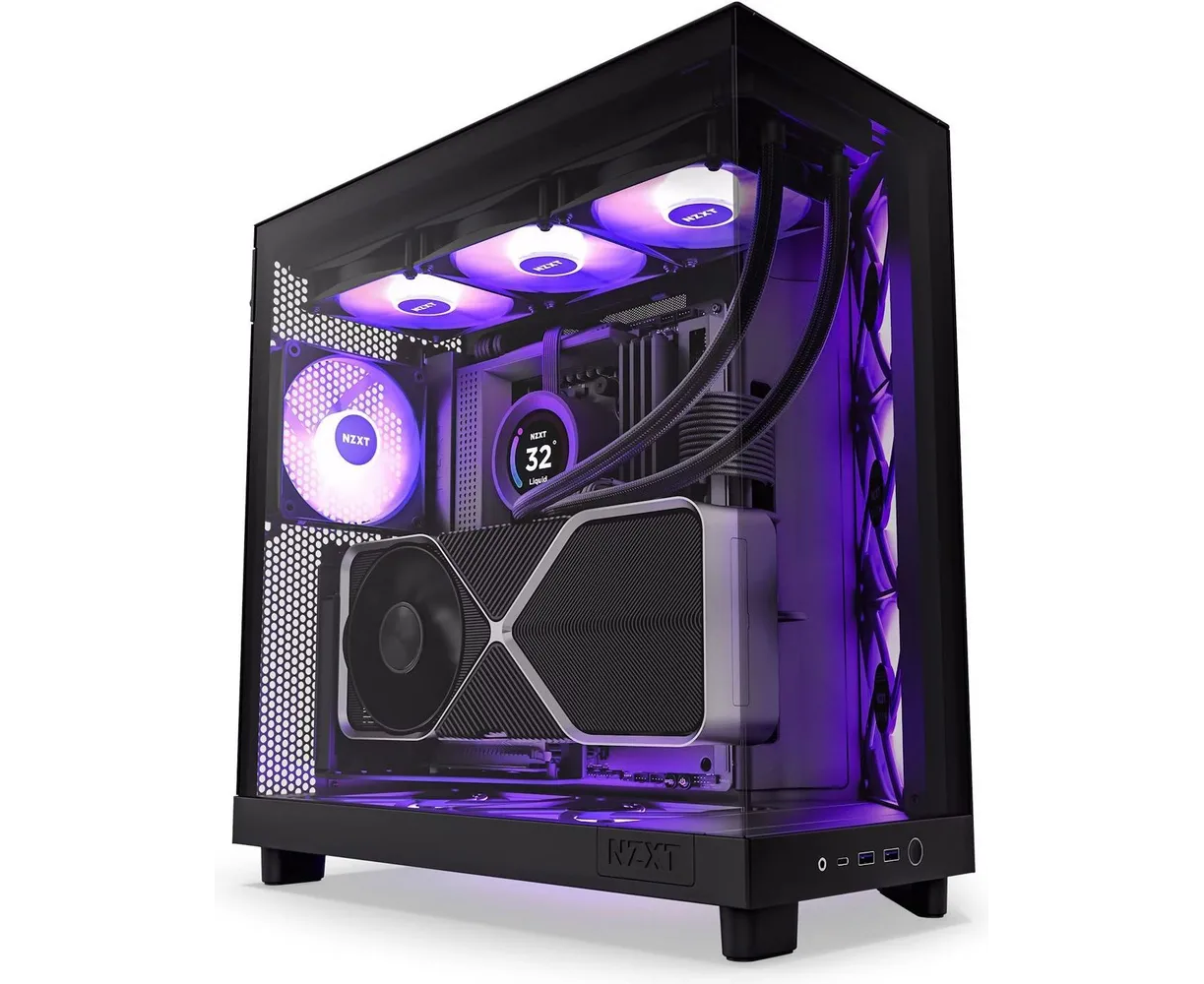 Корпус NZXT H6 Flow RGB (CC-H61 FB-R1) без БП (2023), Midi-Tower, TG, 3x120mm 2x USB-A 3.2 + 1x USB-C ATX, m ITX Black