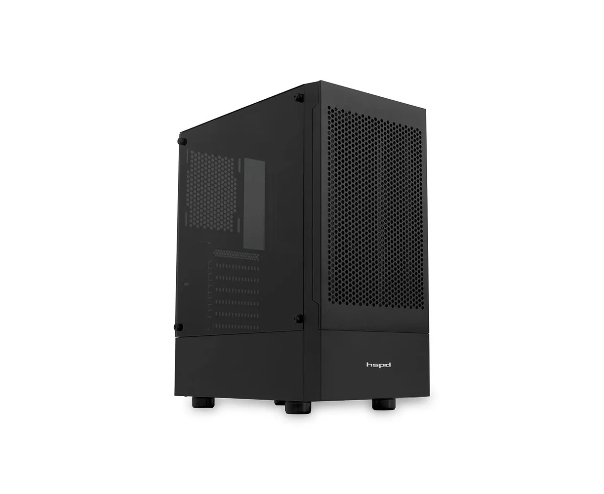 Корпус HSPD M540 (M540-TGBK), без БП, Mesh Mid Tower, Black, TG, 0.45 SPCC, no fans, ATX, m ITX, 160/300/150mm, 2x2.5", 7x PCI, 1x USB-A 3.0
