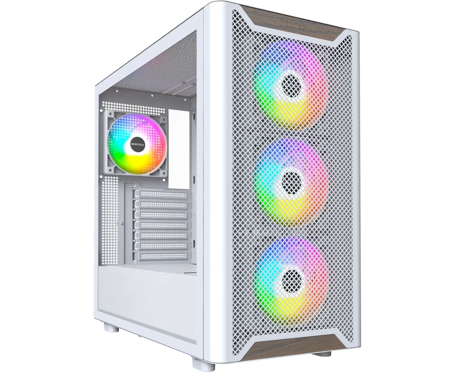 Корпус Montech XR Wood белый без БП ATX 3x120mm 2x USB3.0 audio bott PSU