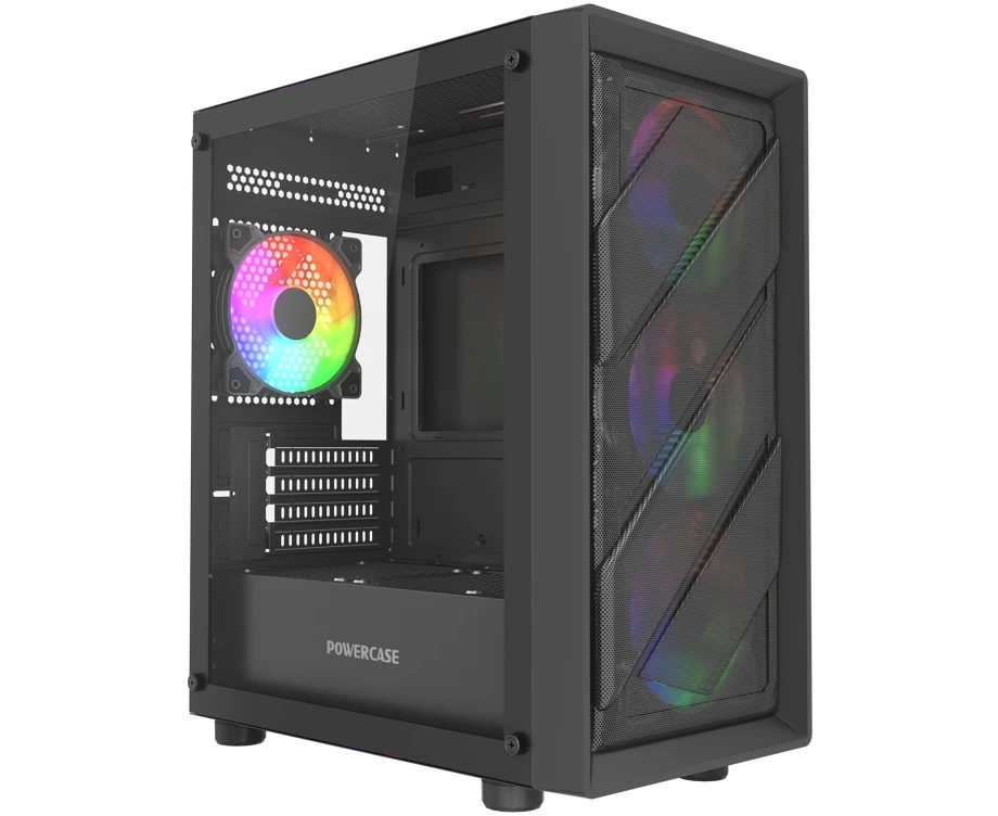 Корпус Powercase Mistral Micro EM21 (CMMEM21 B-L4), Tempered Glass, 4x120mm FRGB fan, чёрный, m ATX