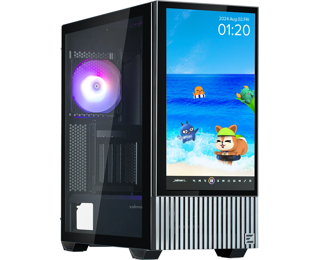 Корпус ZALMAN Z10 DS, ATX, Black, Window, built-in 15.6-inch FHD display, 2x3.5", 2x2.5", 2x USB3.0, 1x USB 3.1 Type-C, Front 2x120mm, Rear 1x120mm ARGB
