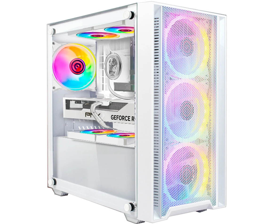 Корпус Ginzzu CL640 m ATX Fan 4*12 FRGB передняя панель сетка белый