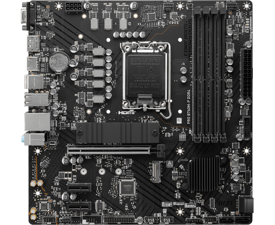 MB s1700 MSI Pro B760 M-P DDR4, 4*DDR4, 1*PCI Ex16, 2*PCI Ex1, 2*M.2, 1*Type C, , 3*USB3.2 Gen1, 8*USB2.0, 4*SATA3.0, 1 G, VGA, DP, HDMI, M-ATX, RTL