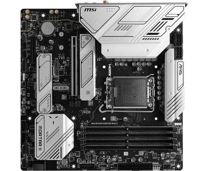 MB s1700 MSI Mag B760 M Mortar Wifi II, 4*DDR5, 1*PCI Ex16, 1*PCI Ex4, 3*M.2, 2*Type C, 3*USB3.2 Gen2, 2*USB3.2 Gen1, 8*USB2.0, 4*SATA3.0, 2.5 G, DP, HDMI