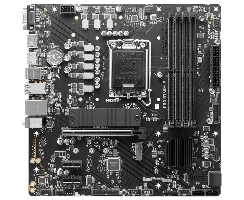 MB s1700 MSI Pro B760 M-P, 4*DDR5, 1*PCI Ex16, 2*PCI Ex1, 2*M.2, 1*Type C, 3*USB3.2 Gen1, 8*USB2.0, 4*SATA3.0, 1 G, VGA, DP, HDMI, M-ATX, RTL
