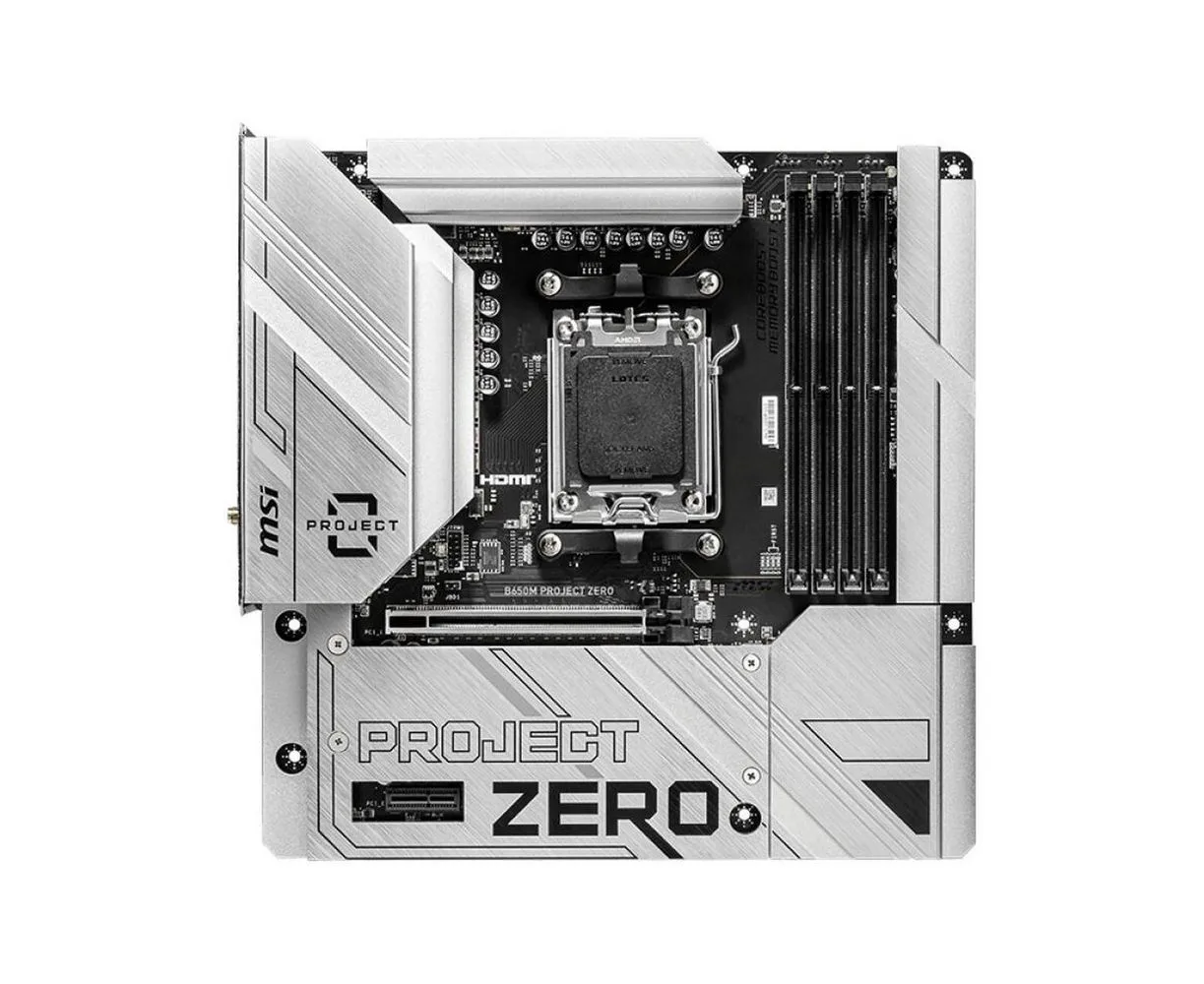 MB s AM5 MSI B650 M Project Zero, AMD B650, 4x DDR5-4800 МГц, 1x PCI-Ex16, 2x M.2, Micro-ATX (BC)
