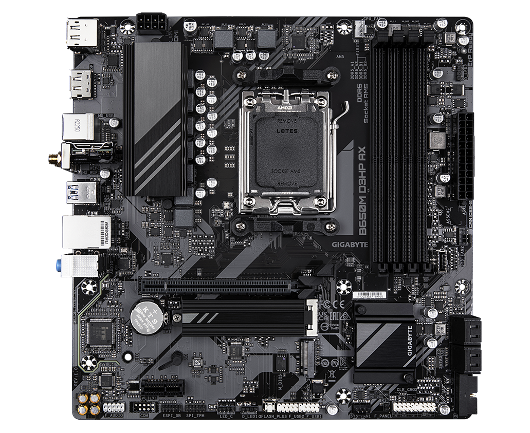 MB s AM5 Gigabyte B650 M D3 HP AX, AMD B650, 4x DDR5-5200 МГц, 1x PCI-Ex16, 2x M.2, Micro-ATX