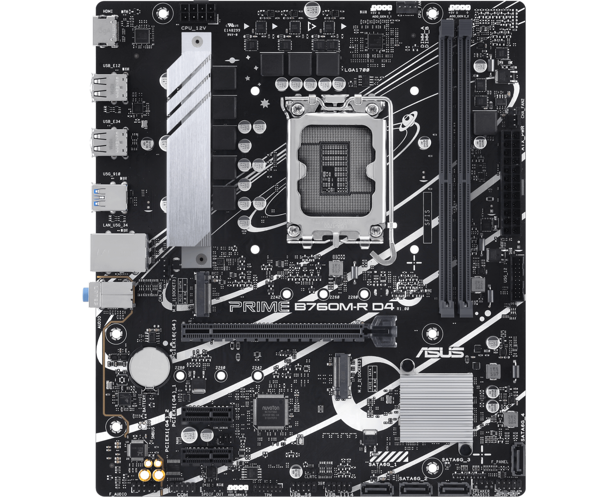 MB s1700 ASUS PRIME B760 M-R D4, Intel B760, 2x DDR4-3200 МГц, 1x PCI-Ex16, 2x M.2, Micro-ATX