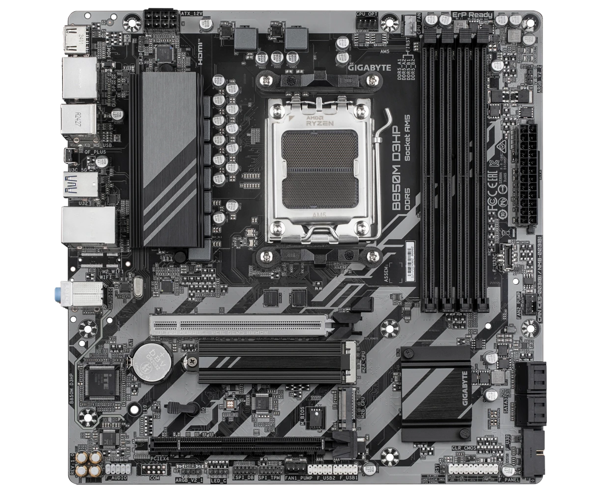 MB s AM5 Gigabyte B850 M D3 HP, AMD B850, 4x DDR5-5200 МГц, 2x PCI-Ex16, 2x M.2, Micro-ATX