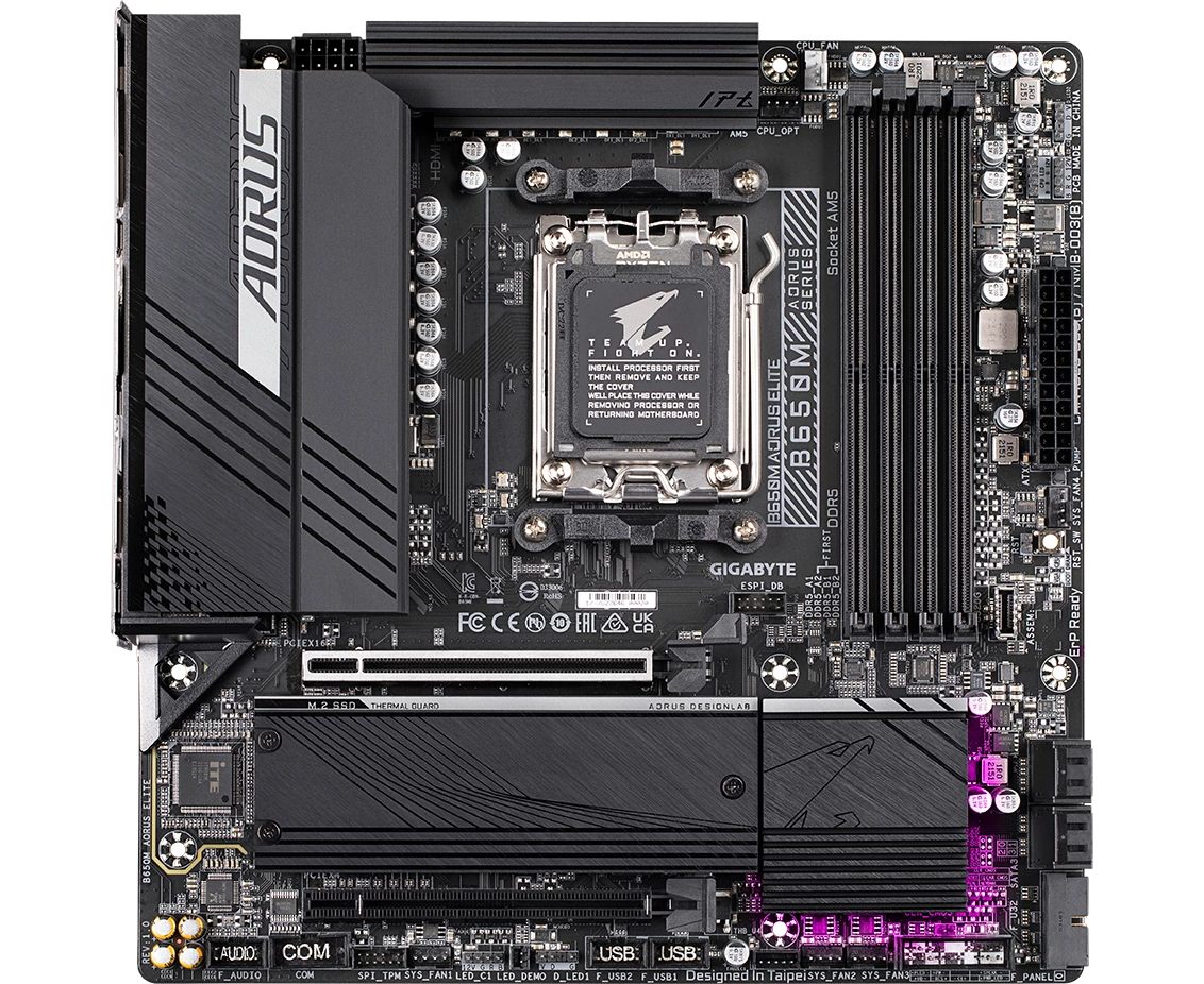 MB s AM5 Gigabyte B650 M Aorus Elite, AMD B650, 4x DDR5-5200 МГц, 2x PCI-Ex16, 2x M.2, Micro-ATX