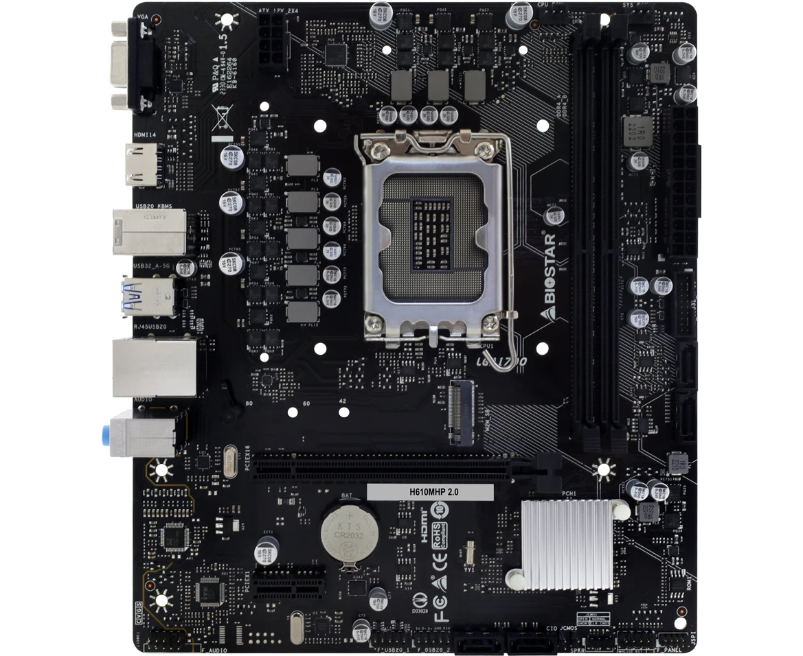 MB s1700 BIOSTAR H610 MHP 2.0 Intel®H610, 2x DDR4-3200, D-SUB+HDMI, 1x PCI-Ex16, 1x PCI-Ex1, 4x SATA3, 1x M.2, 8 Ch Audio, G Lan, (4+4)x USB2.0, (2+2)x USB3.2, 1x PS/2, m ATX, RTL (20)