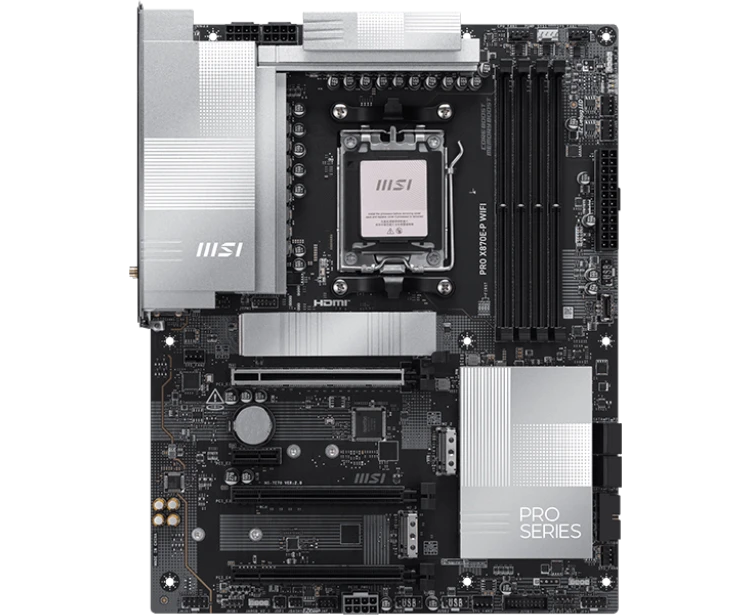 Материнская плата MSI Pro X870 E-P Wifi, X870 E, AM5, 4*DDR5, 3*PCI Ex16, 1*PCI Ex1, 3*M.2, 2*Type C, 2*USB3.2 Gen2, 6*USB3.2 Gen1, 10*USB2.0, 4*SATA3.0, 5 G