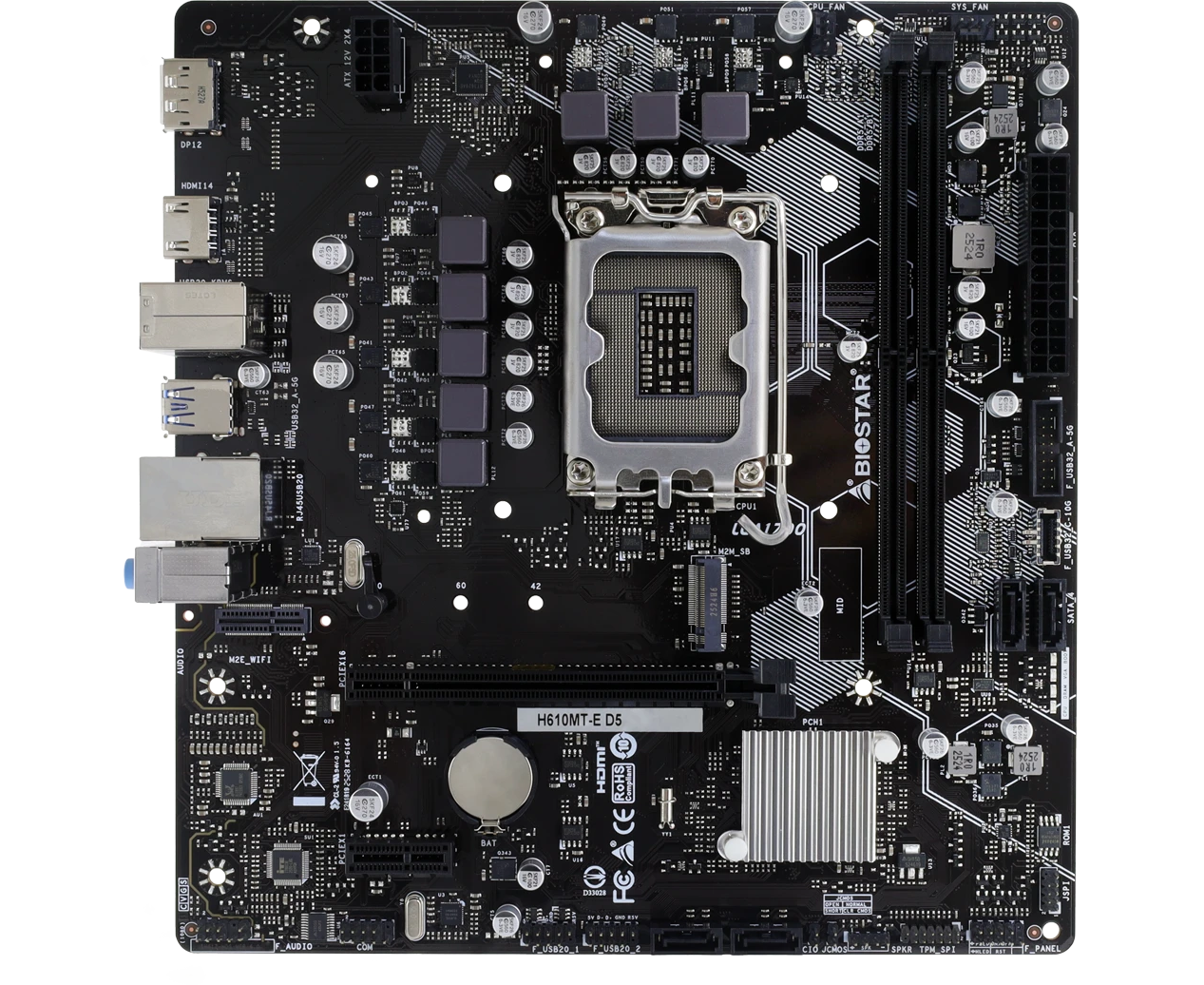 Материнская плата Biostar H610 MT-E D5 Soc-1700 Intel H610 2x DDR5 m ATX AC`97 8ch(7.1) Gb LAN+HDMI+DP