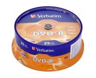 Диск DVD-R Verbatim 4.7 Gb 16x Cake Box (25шт) 43522