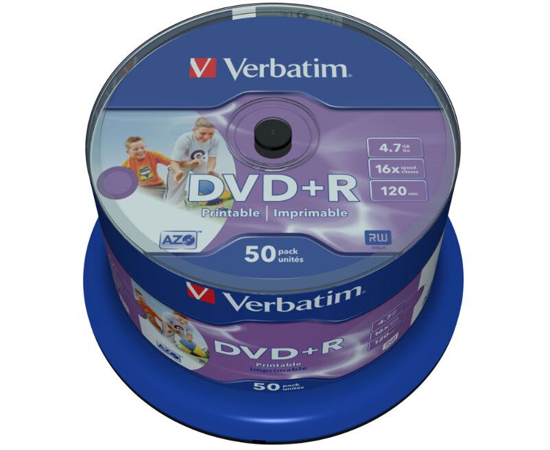 Диск DVD+R Verbatim 4.7 Gb 16x Cake Box Ink Jet Printable (50шт) 43512