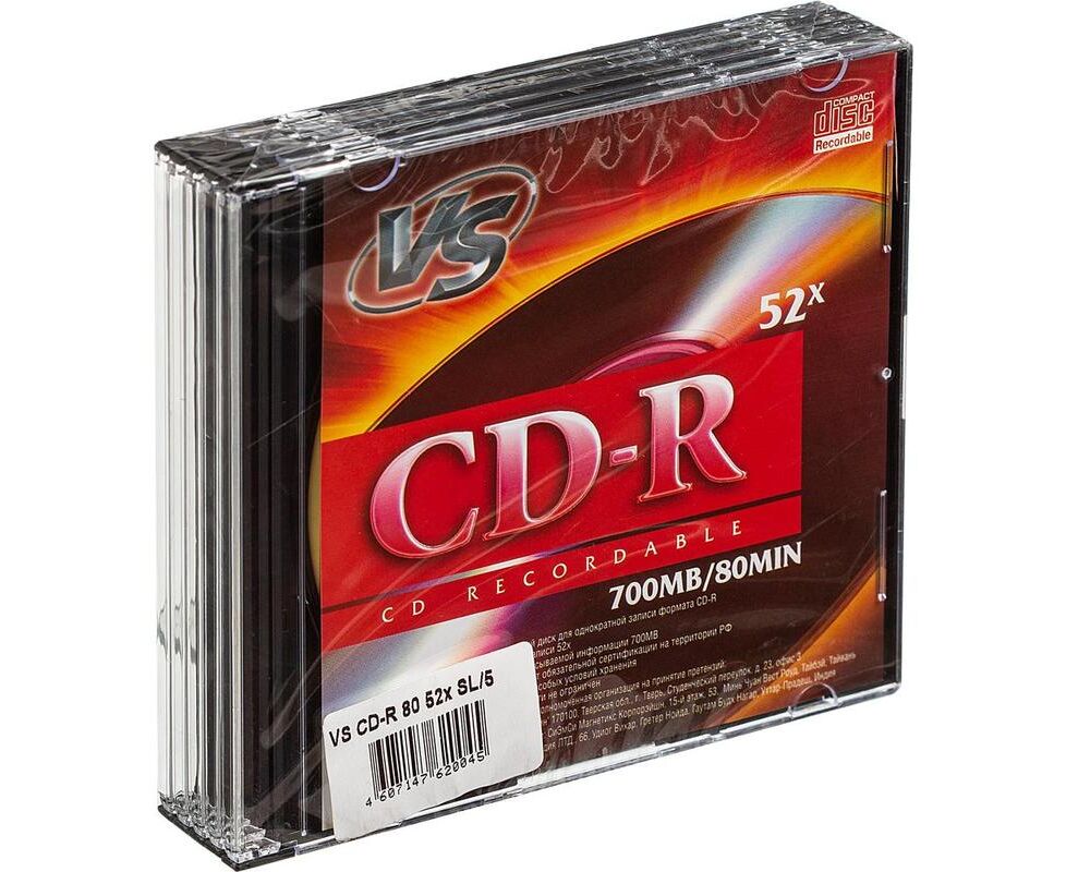 Диск CD-R VS (PERFEO) (VSCDRSL501) 700 Mb, 52x, Slim Case (5), (5/200)