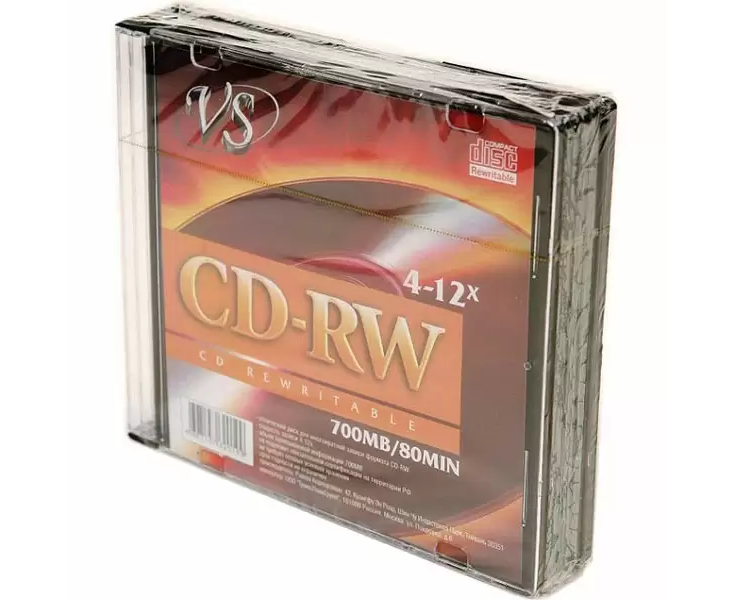 Диск CD-RW VS (VSCDRWSL501) 700 Mb, 12x, Slim Case (5), (5/200)