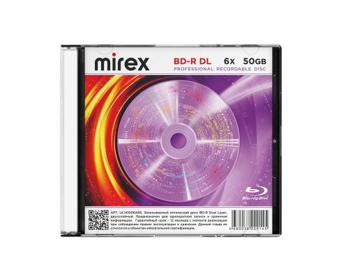 Диск BD-R Mirex (UL141006 A6 S) 50 Gb, 6x, Slim Case (1), DL (1/50)