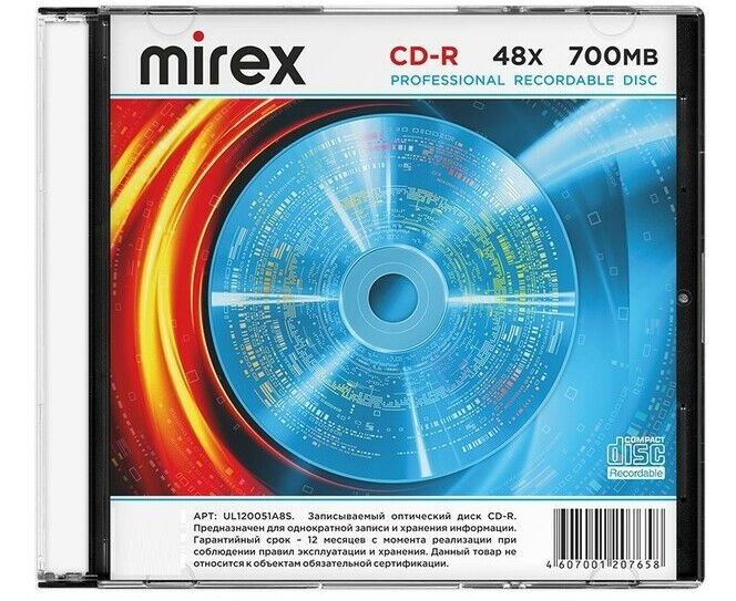 Диск CD-R Mirex 700 Mb, 48х (UL120051 A8 S), Slim Case (1), (1/200)