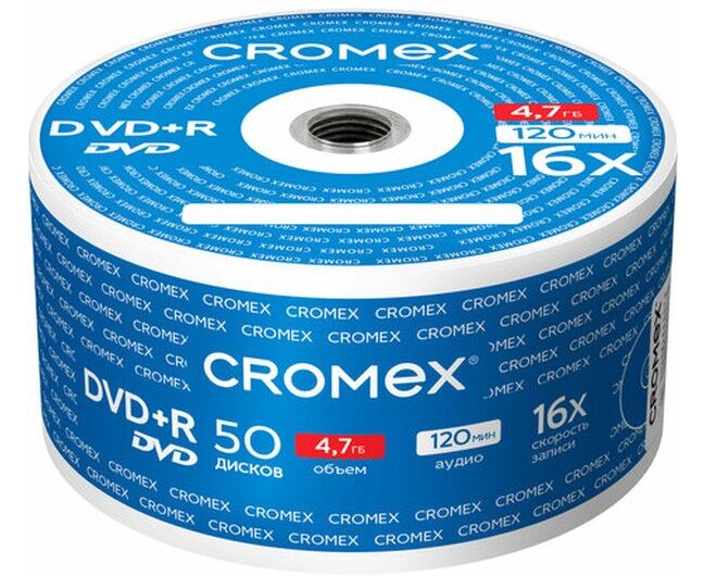 Диск DVD+R CROMEX 513774, 4,7 Gb, 16x, Bulk (термоусадка без шпиля) 50шт