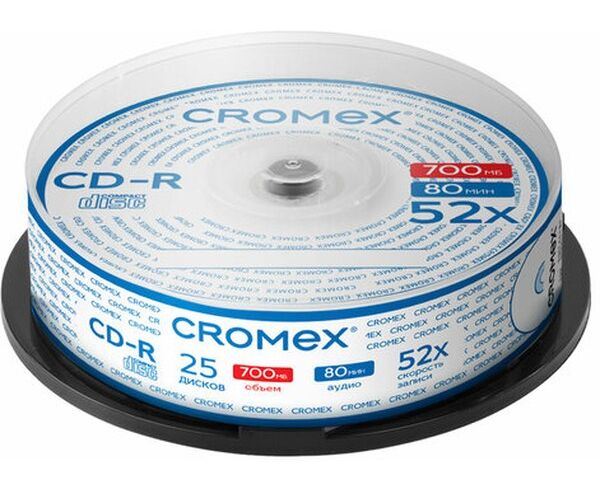 Диск CD-R CROMEX 513776, 700 Mb, 52x, Cake Box (упаковка на шпиле) 25шт