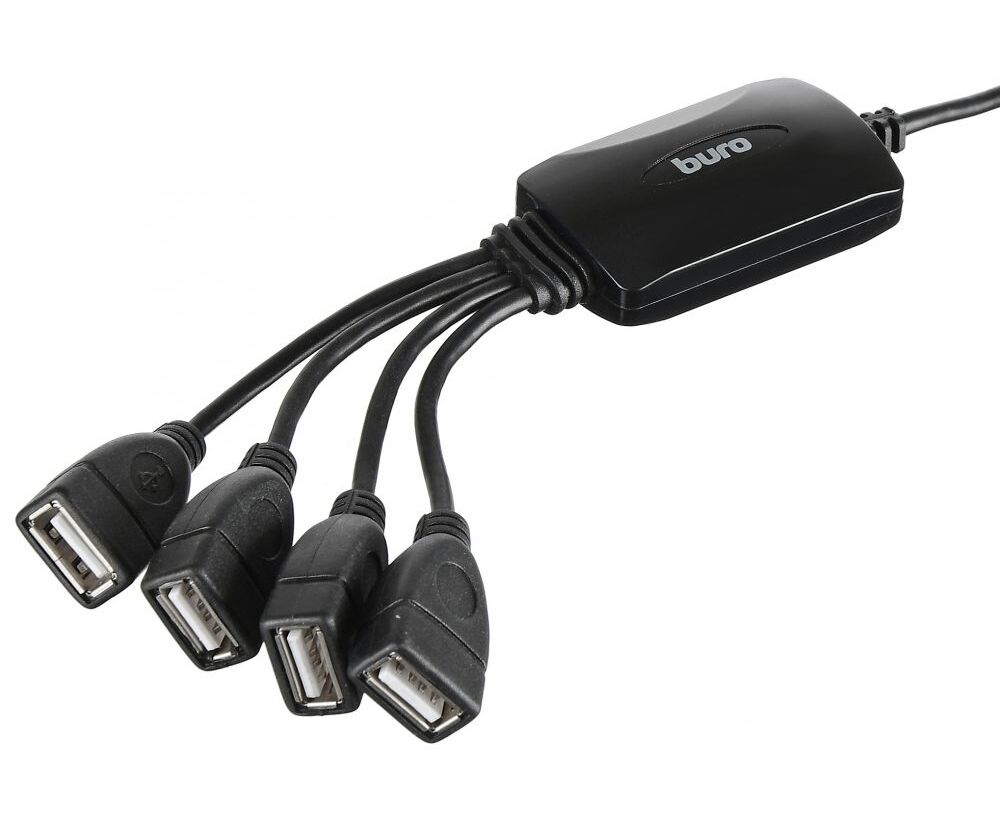 Разветвитель USB 2.0 Buro BU-HUB4-0.3-U2.0-Splitter 4порт. черный