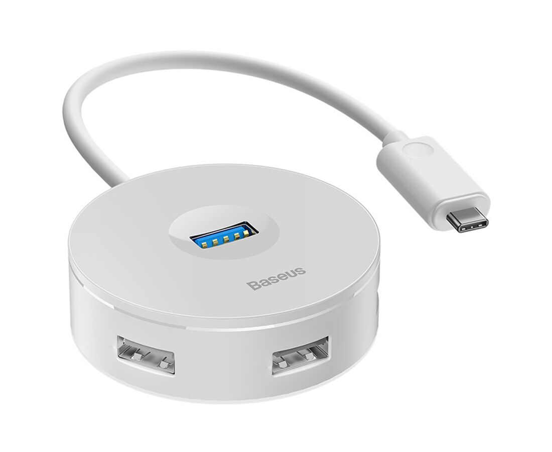 USB HUB разветвитель BASEUS Round Box 4 в 1 Type-C (m) - 1x USB3.0 (f) + 3x USB2.0 (f), 25 см, белый