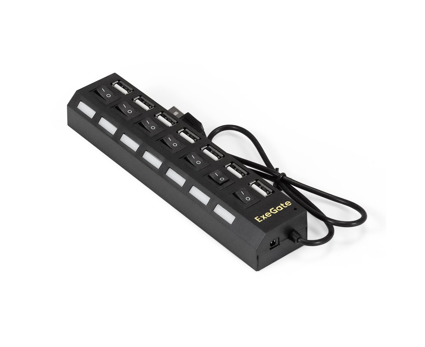 USB-Хаб концентратор Exe Gate DUB-72 SW EX293978 RUS кабель-адаптер USB2.0 -- 7x USB2.0 кнопки включения/отключения для каждого порта Plug&Play черный