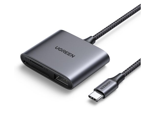 Кардридер UGREEN CM387 80798 USB-C to SD/TF+USB 2.0 Memory Card Reader space gray