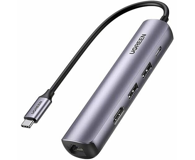 USB Hub UGREEN CM418 10919 USB-C to 2*USB 3.0+HDMI+RJ45 Ethernet Adapter+PD space gray